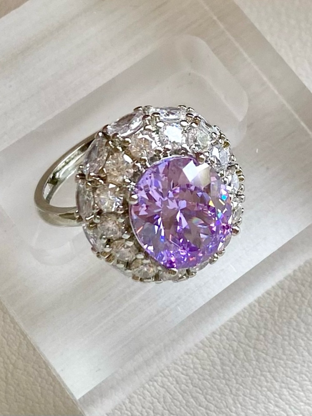 Elegant Purple Halo Ring with Clear Accents - Picture 2 of 6